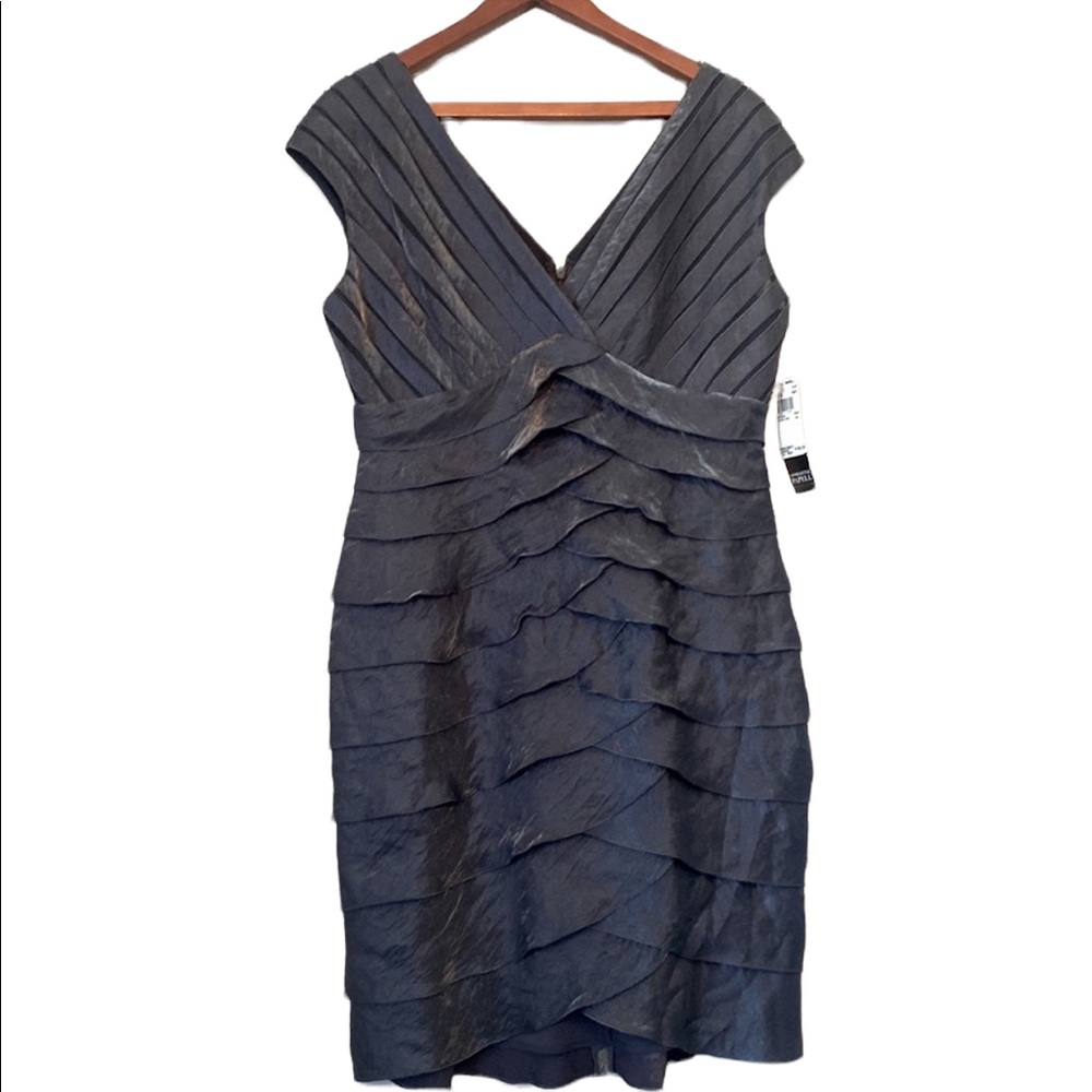 Adrianna Papell Steel Blue Petite Sleeveless Ruffled Dress